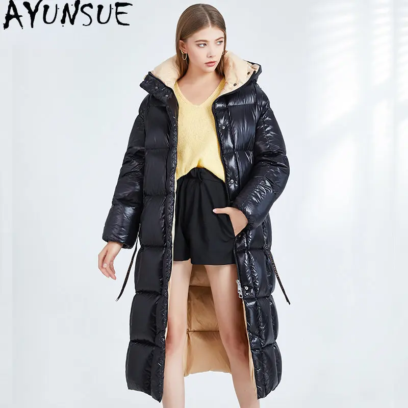 

AYUNSUE Winter Jacket Women Clothing Fashion Korean Jackets for Women Long Down Jacket Women Hooded Fox Collar Puffer Jacket Zm