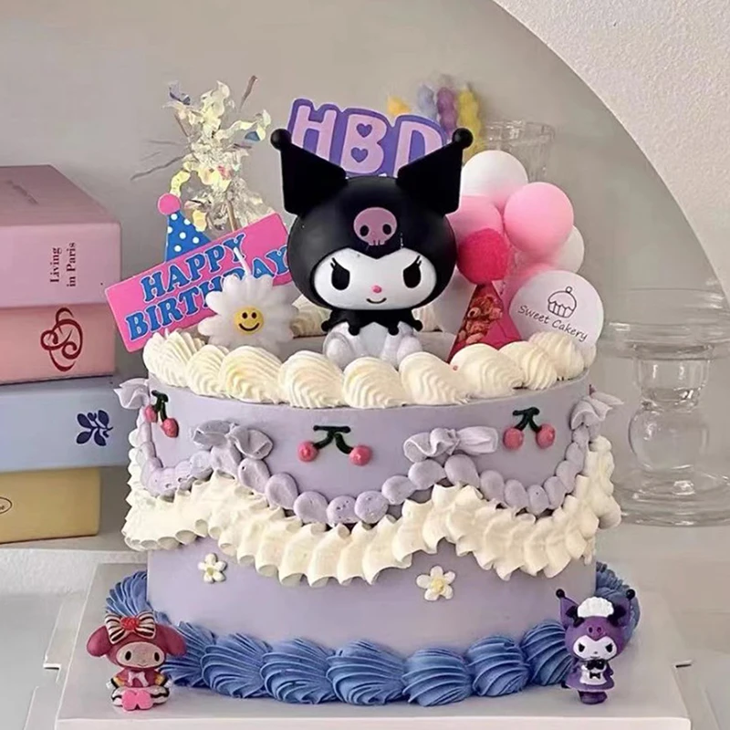 Cake Decoration Sanrio Kuromi Cinnamoroll Pachacco Model Anime Cartoon Birthday Cake Topper Children's Toy Gift