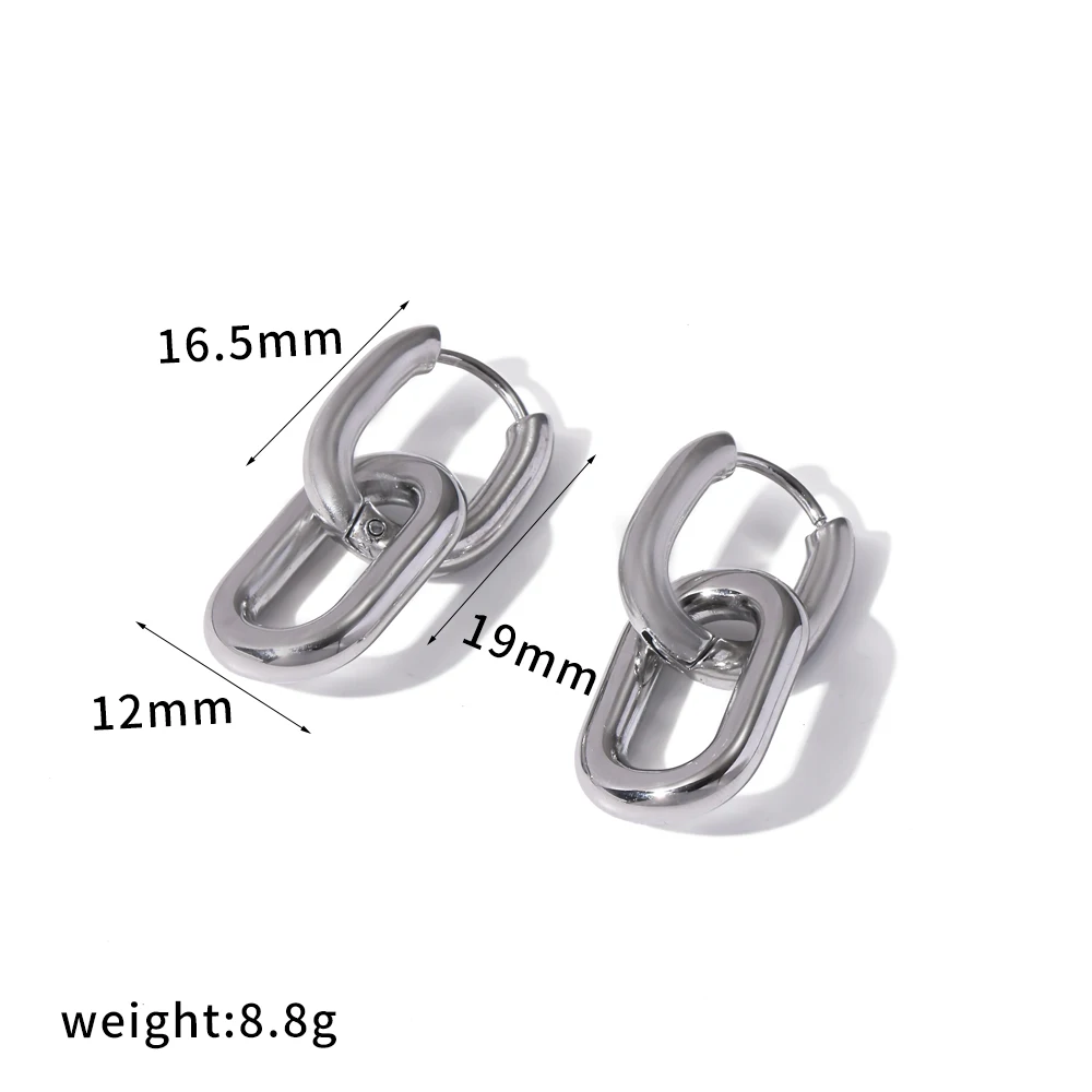 18K Goldfarben Beschichtete Glänzende Edelstahl Geometrische Doppelring-Ohrringe für Damen Wasserfester Modeschmuck – Detail 11
