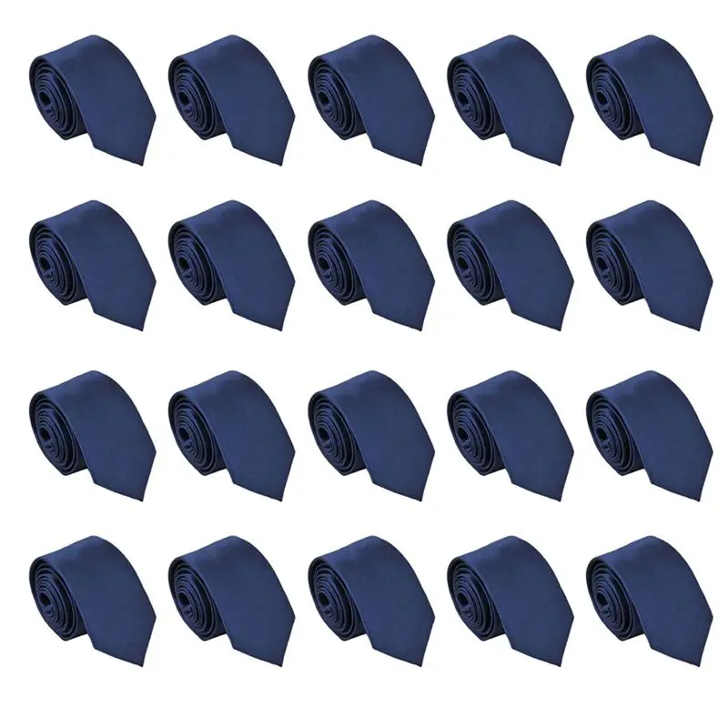 

20X Polyester Narrow Neck Tie Skinny Solid Dark Blue Thin Necktie For Men (2 Inch Max Width) Multi-Purpose
