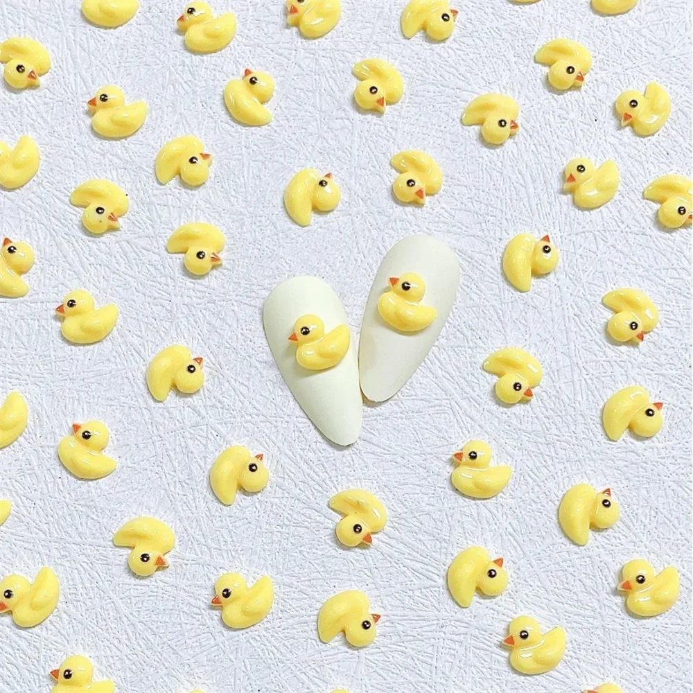 50pcs Cute Cartoon Yellow Duck Nails Charms Kawaii 3D Mini Resin Funny Nail Accessories Jewelry DIY Nail Art Decorations Parts