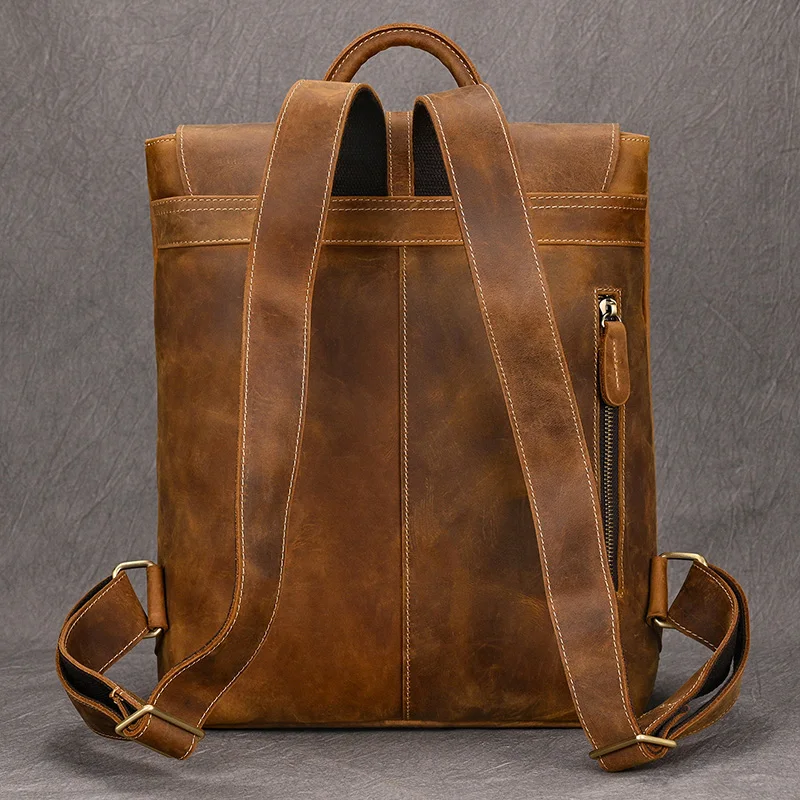 15.6 Inch Laptop Backpack Vintage Fashion Men Women Leather Backpack Travel Bag Male Female Leather Backpacks Daypack School Bag