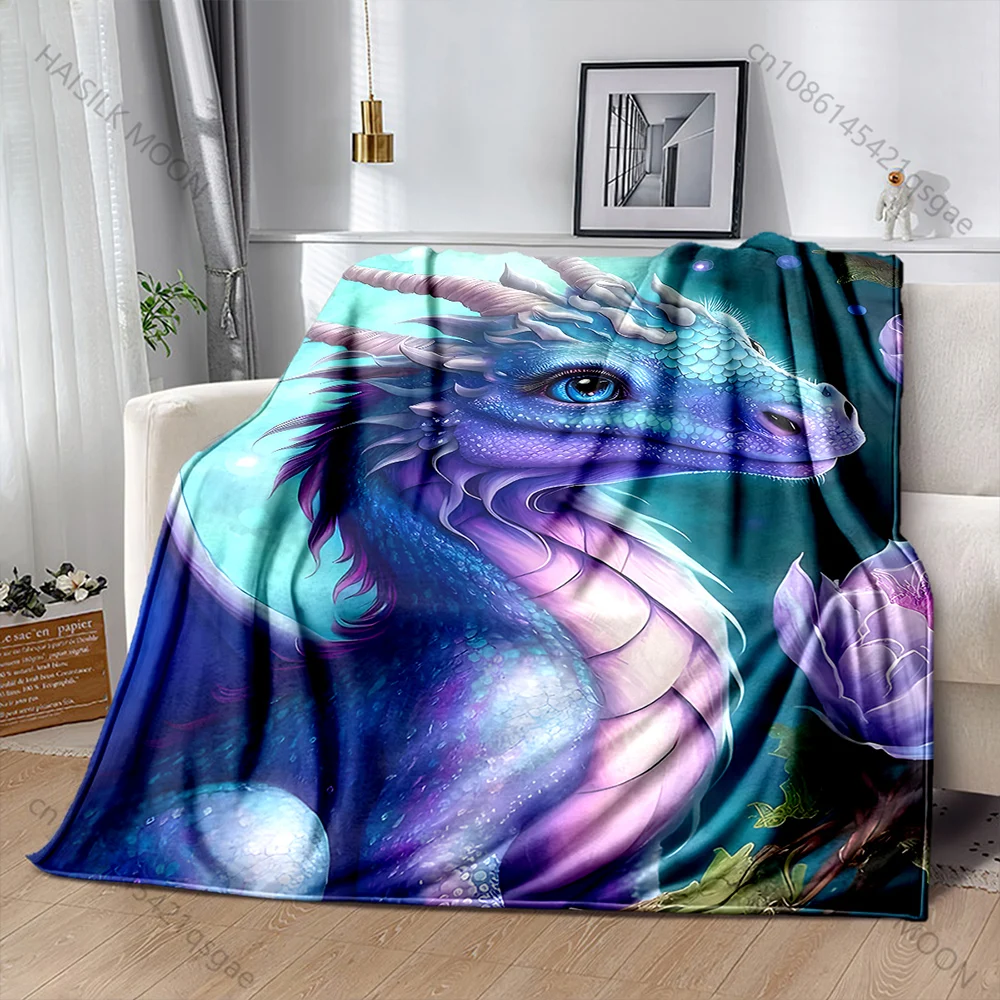 Blue dragon and pink flower Print Adult Children Warm Blankets Home Travel Car Soft and Comfortable Suitable for all seasons