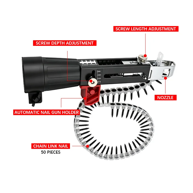 Automatische kettingspijkerpistool Adapter Schroefpistool voor elektrische boormachine Houtbewerkingsgereedschap Draadloze boormachine-opzetstuk