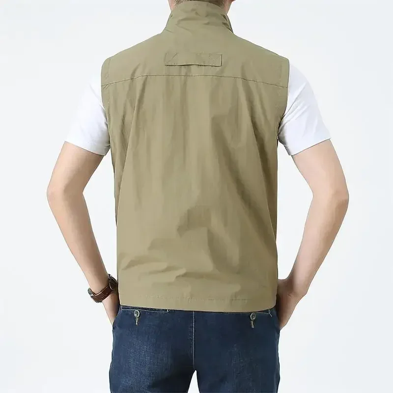 Men Waistcoat Jackets Vest 2023 Spring New Solid Color Stand Collar Climbing Hiking Work Sleeveless with Pocket M-6Xl Brand Sale