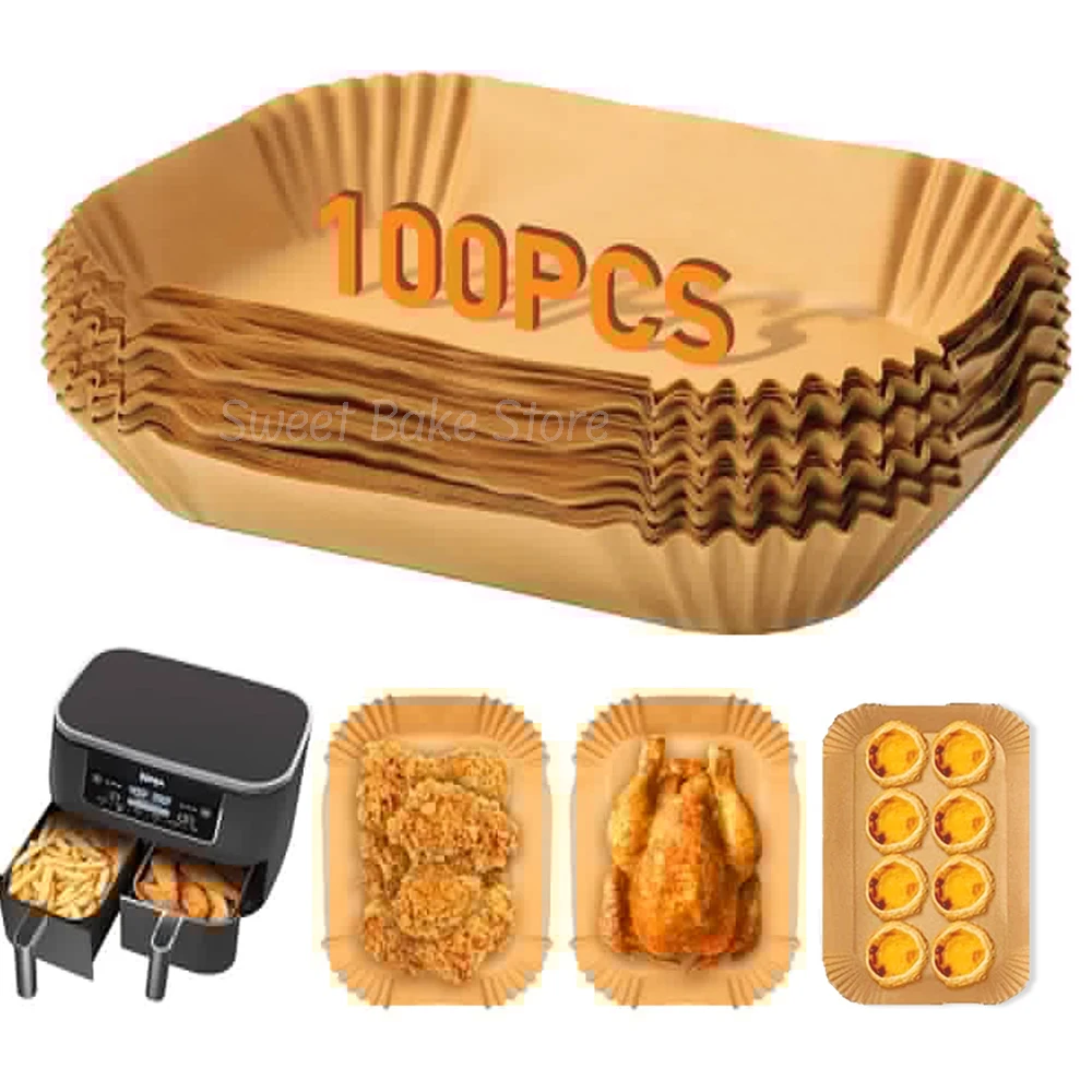 Revestimiento de papel desechable para freidora de aire, revestimientos de papel rectangulares para hornear de 22x14cm, para doble pila XL SL400EU, AF400EU, AF300EU, 50/100 Uds.