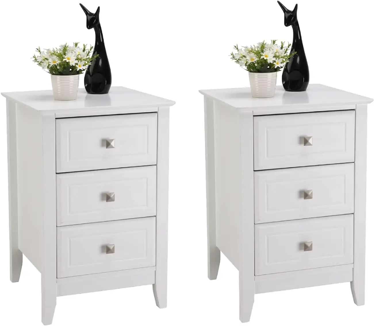 Upgraded White Nightstand with 3 Drawers, Modern Night Stands for Bedrooms Set of 2, Wooden Bed Side Table/Night Stand for Small