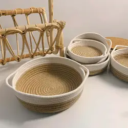 Cotton Rope Weave Storage Basket Table Bowl Wicker Basket Baby Nursery Basket Kids Toys Storage Box Cosmetics Organizer/Handle