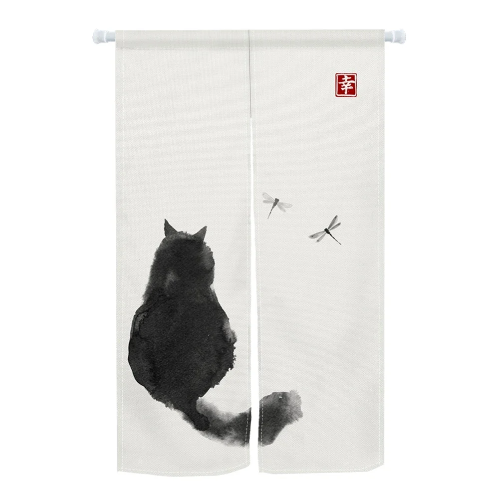 Koi Cat cocina sala de estar partición de entrada cortina corta japonés Ukiyo-e puerta cortina Noren para gabinete cubrimiento cortinas