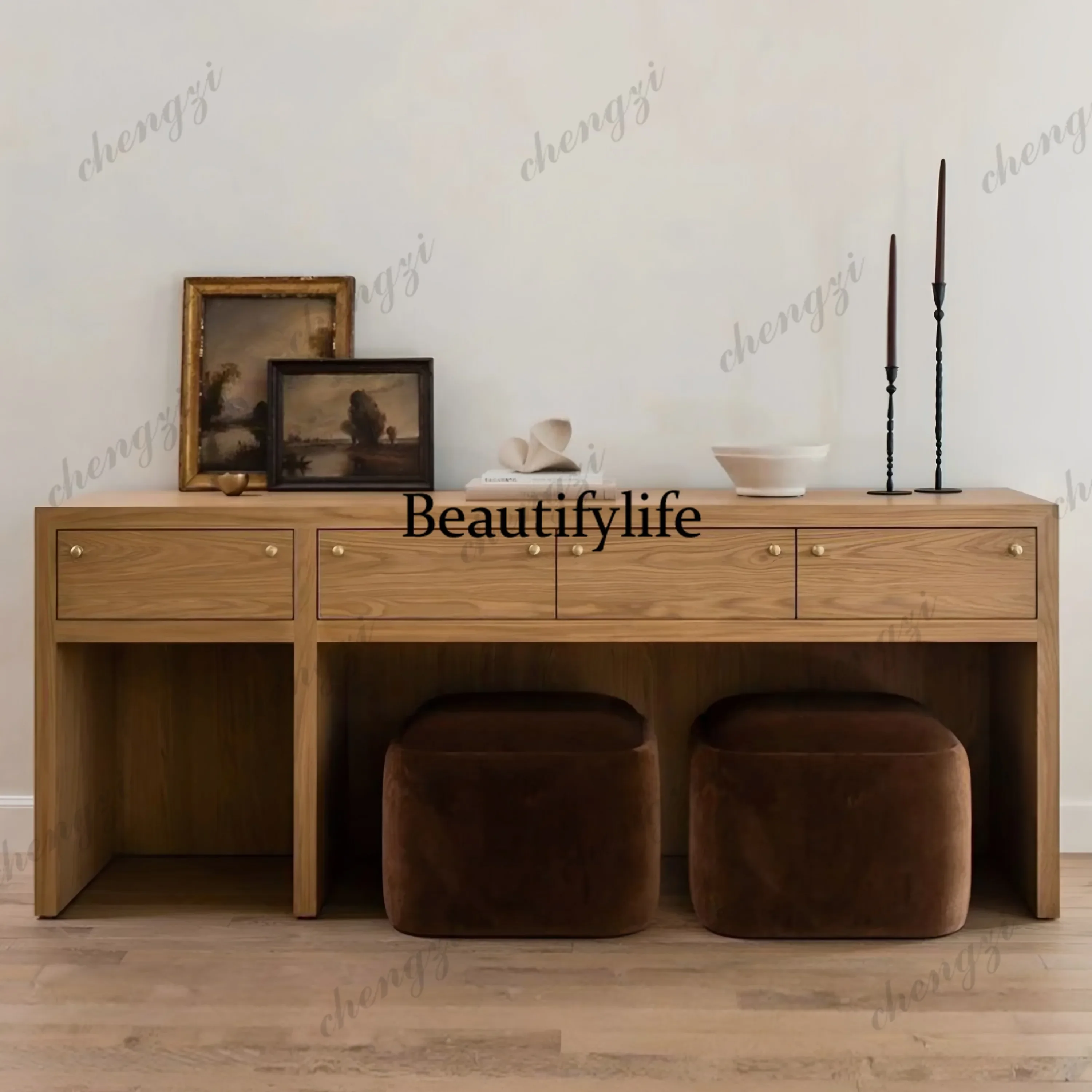 A4567 French retro style log color solid wood porch table simple style home decoration cabinet multi-functional dresser