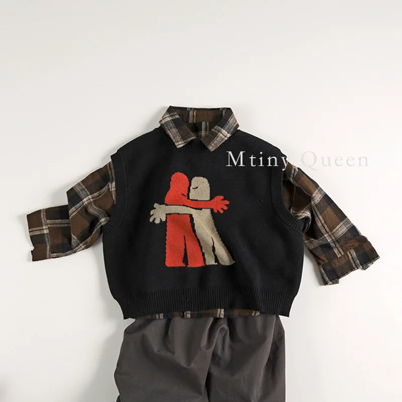 6767 الأطفال محبوك سترة 2025 الربيع والخريف جديد بيبي بوي محبوك البلوزات فضفاضة الترفيه القطن سترة صدرية