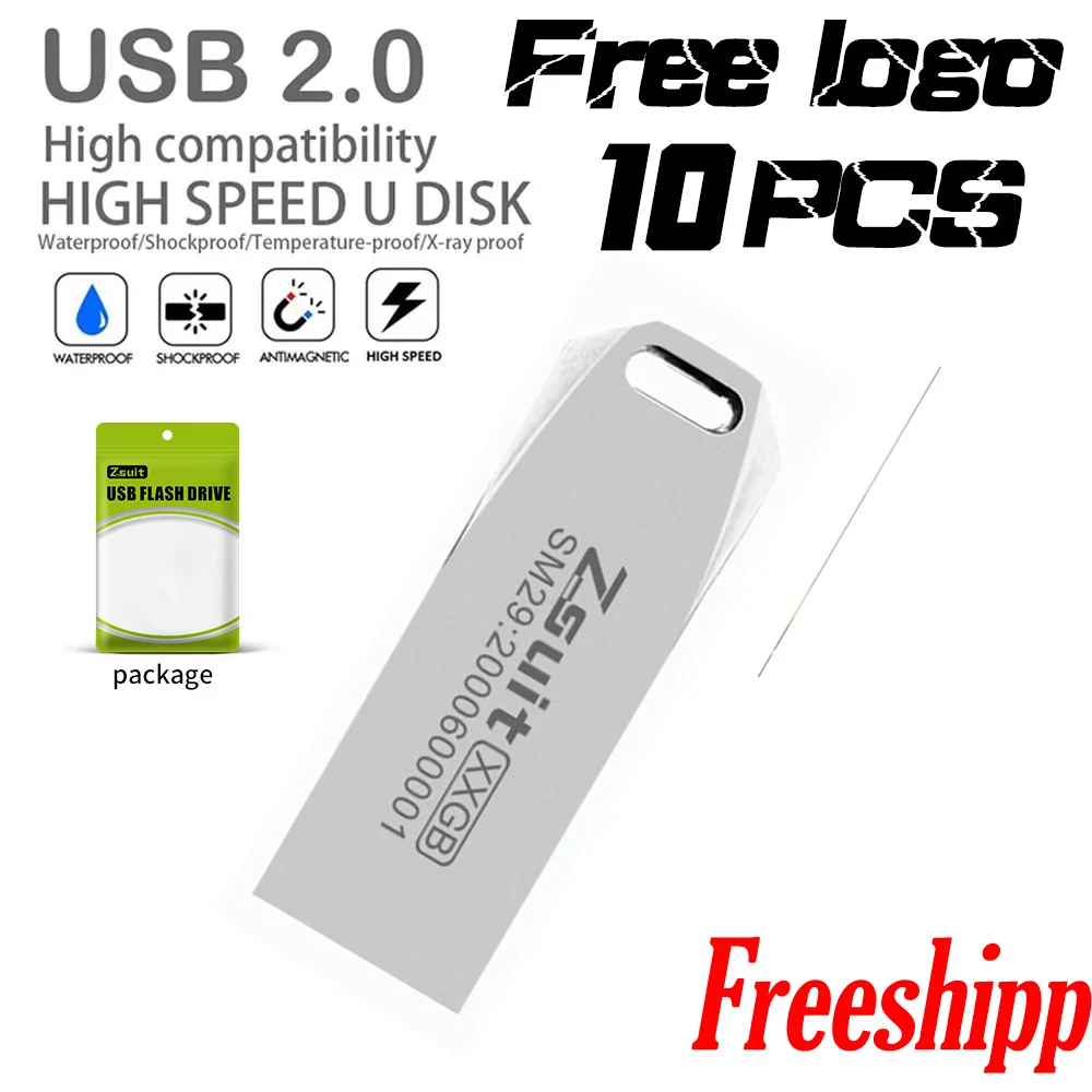 10pcs/lot Usb Flash Drive Pen Drive 4GB 8GB 16GB 32GB 64GB Waterproof Metal Key Memory Stick Free LOGO Pendrive 128GB Free Shipp