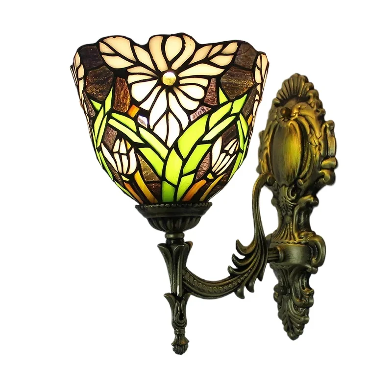 

8inch 20cm Retro Living Room Bedroom Wall Lamp Tiffany Stained Glass Wall Sconce for Villa Cafe Aisle Home Hotel Restaurant