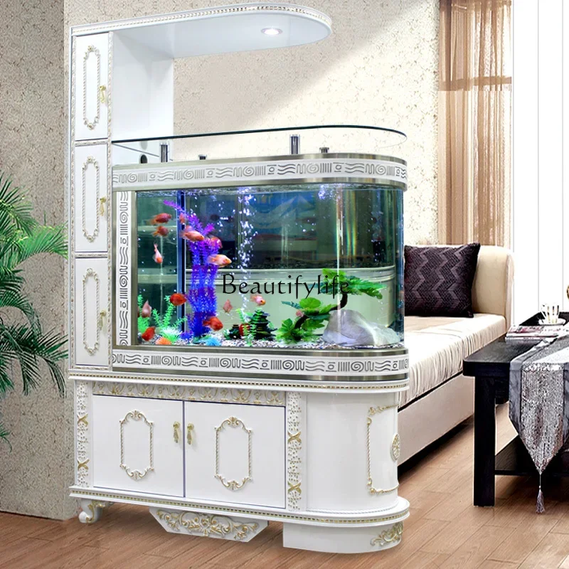 

European-Style Large Fish Tank Hallway Wine Cabinet Living Room Partition Glass Household Screen Aquarium Change Water