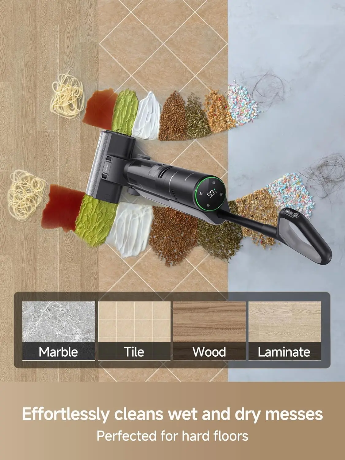 ممسحة مكنسة كهربائية رطبة وجافة H12 PRO للأرضيات الصلبة، التنظيف الذاتي التلقائي مع تجفيف الهواء الساخن وتنظيف من الحافة إلى الحافة