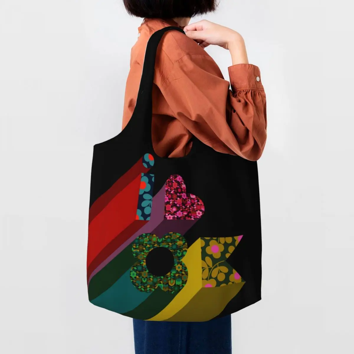 Custom Fashion Print Love Shopping Tote Bags Washable Canvas Shopper Shoulder Orla Kiely Bags Photography Handbags