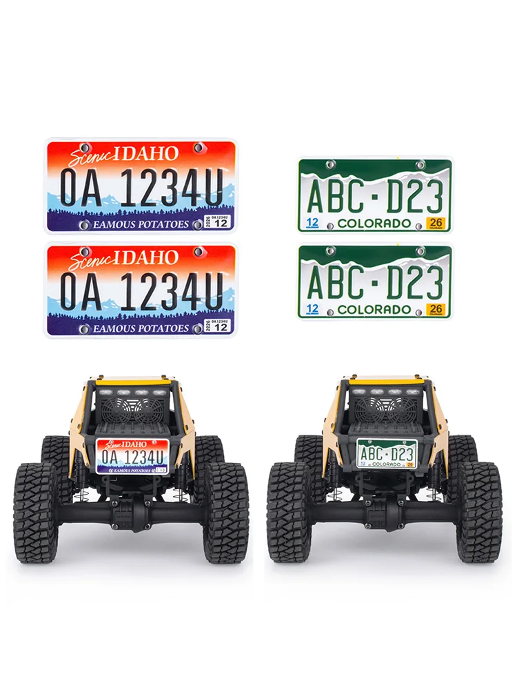 TRX4 SCX10 D90 Aluminium-Kennzeichenset, 2 Stück – Maßstabsgetreue Aufkleber-Dekorationen für 1/10 1/18 1/24 RC Crawler