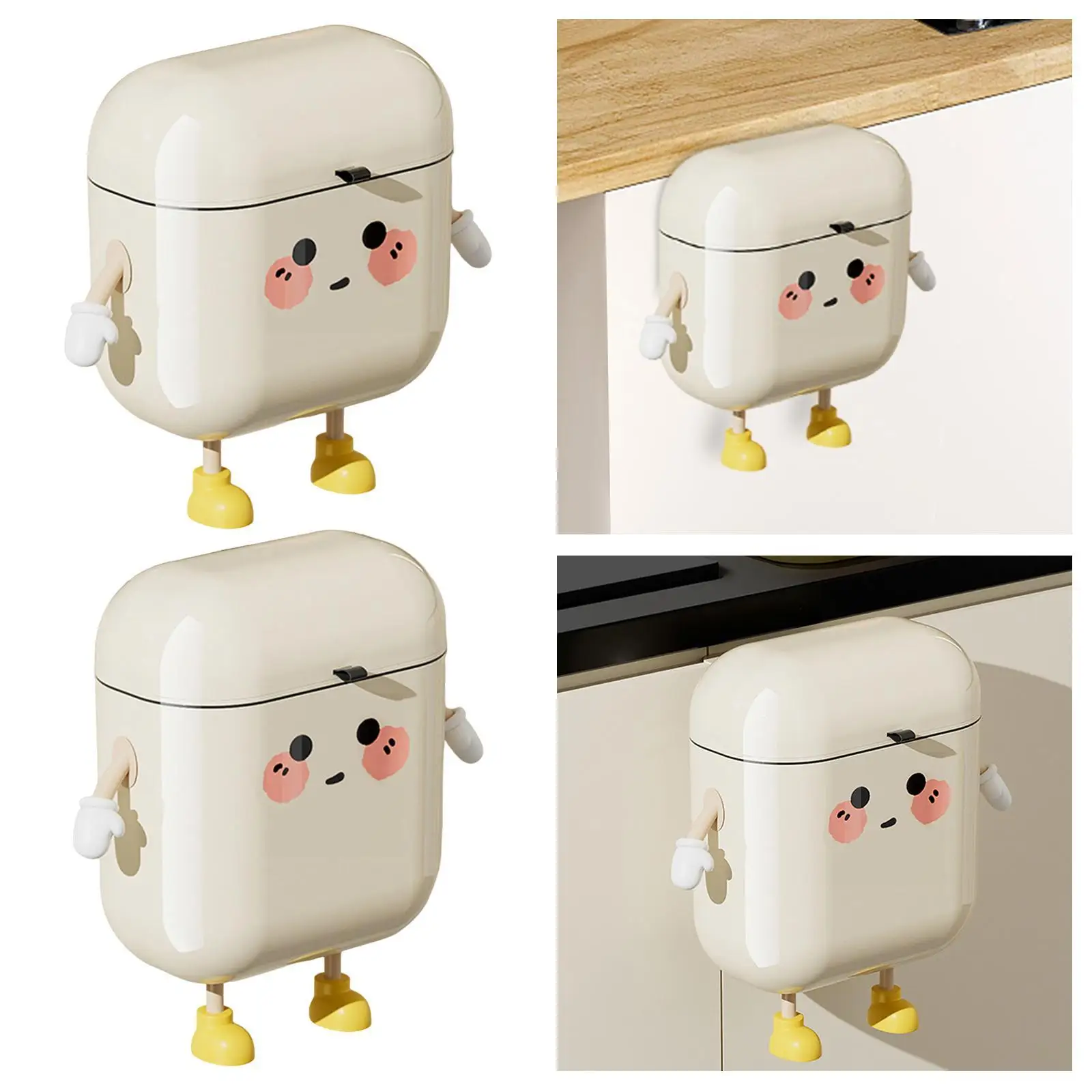 Hanging Compost Bin with Lid PP Material for Kitchen Cabinet Door Space Saving Trash Container for Bathroom