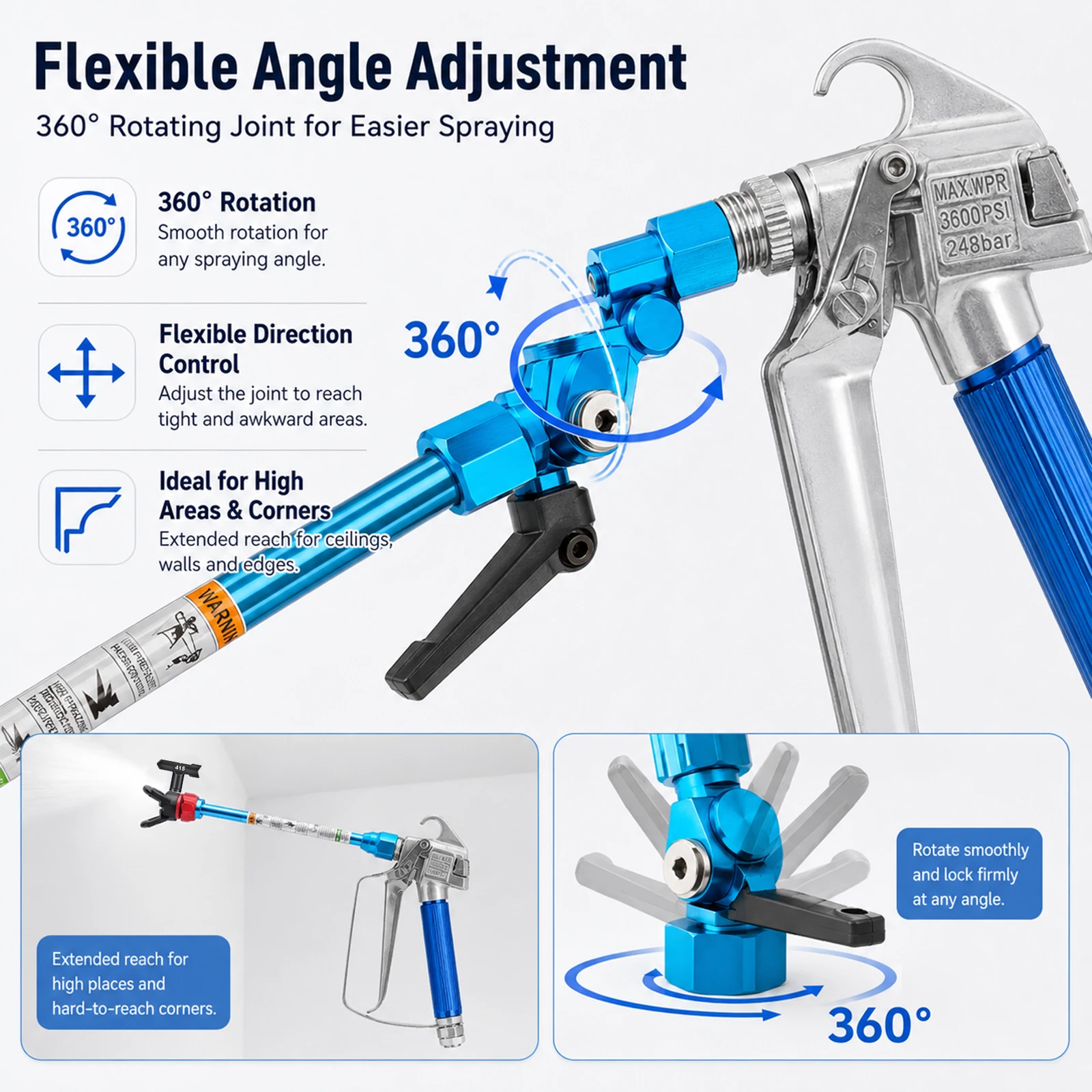 SIHAO Professional 19-Piece Airless Paint Spray Gun Set High Pressure with Extension Pole, Hose, Filters and 5 Nozzles