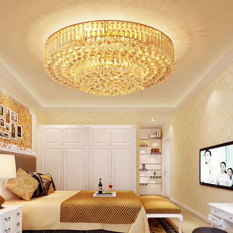 Gold Crystal Ceiling Lamp for living room Round design hanging crystal lamp Dining room Hotel large Modern Ceiling Lamp