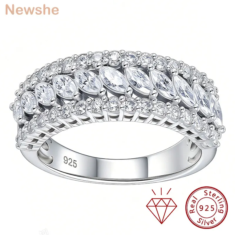 Newshe Moissanite Engagement Rings for Women 925 Sterling Silver Wedding Bands D Color VVS1 Marquise Round Half Eternity Ring