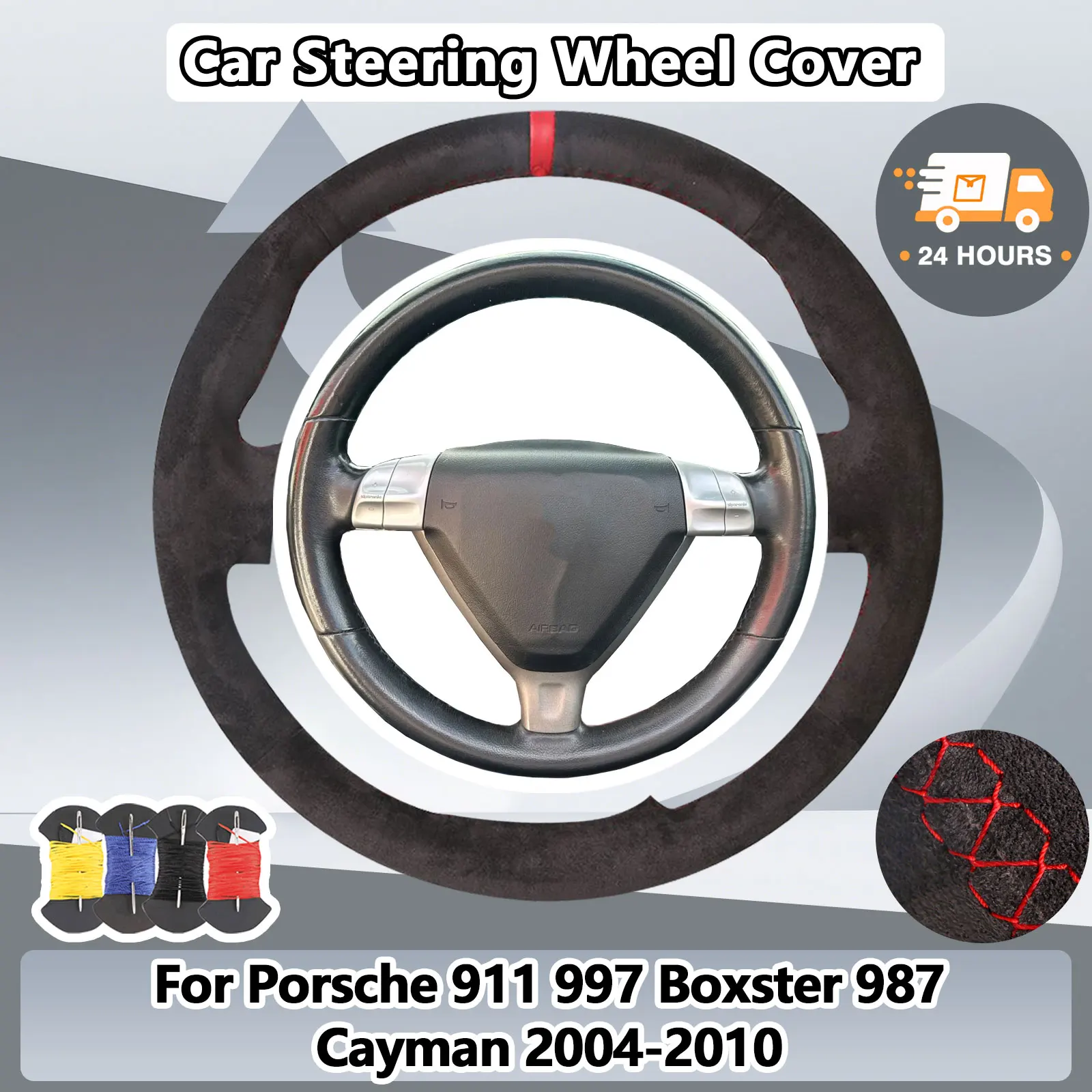 

Замшевый чехол на руль автомобиля для Porsche 911 997 Boxster 987 Cayman 2004-2010, кожаные автоаксессуары