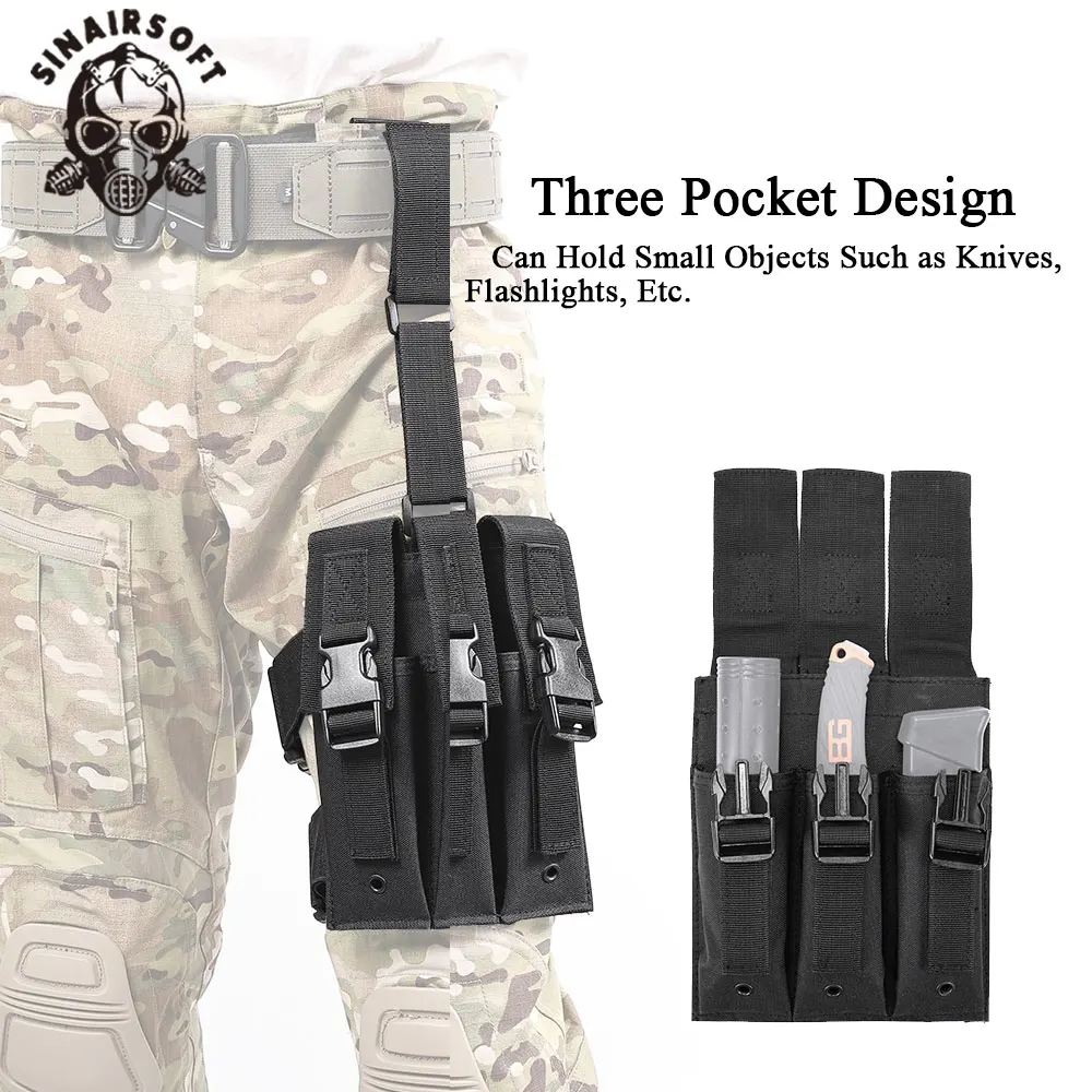 SINAIRSOFT Tactical Nylon MP5 Triple Magazine Pouch Leg Drop Bag Waist Bags For Outdoor Hunting Mag Accessories package