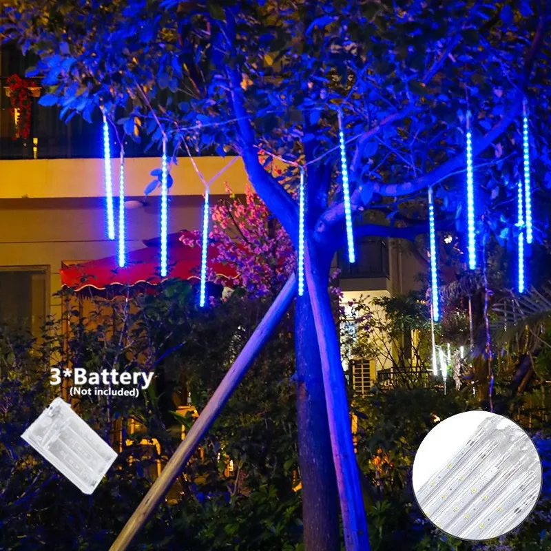 

8Tubes 30cm LED Meteor Shower Lighting Strings - Battery Powered Outdoor Street Garden Christmas Tree Decor