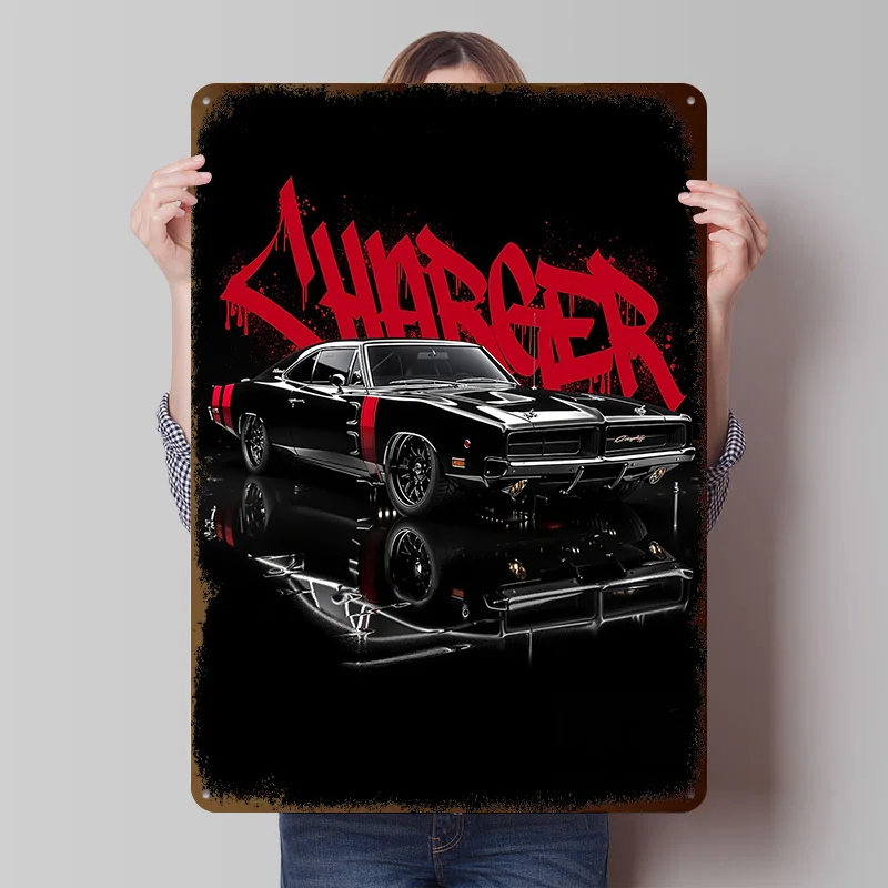 Charger Classic Muscle Car Metal Poster Customized Wall Art Retro Vintage Tinplate Signs for Man Cave Room Decoration Cozy House