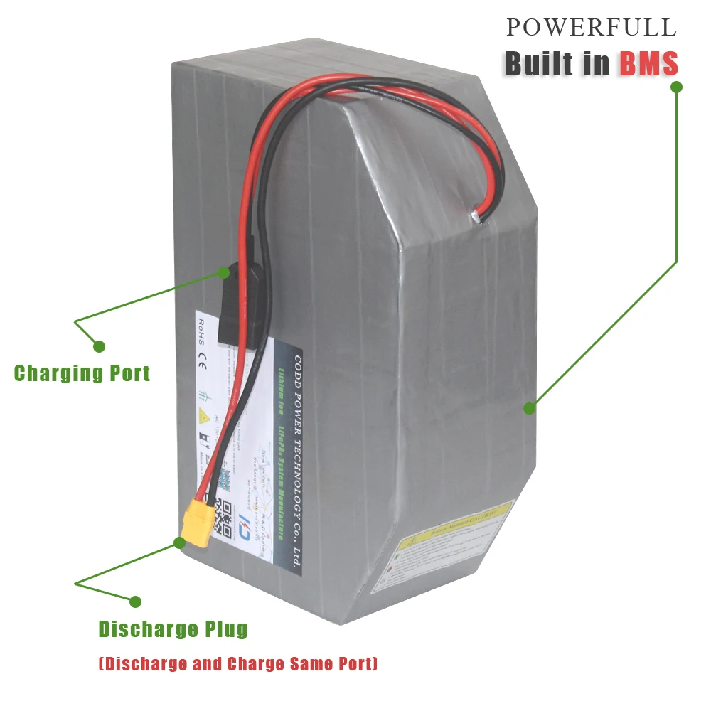 72V 150A 8000W Bomber Electric bike Frame Polygon Battery Pack with 80A 100A 150A BMS