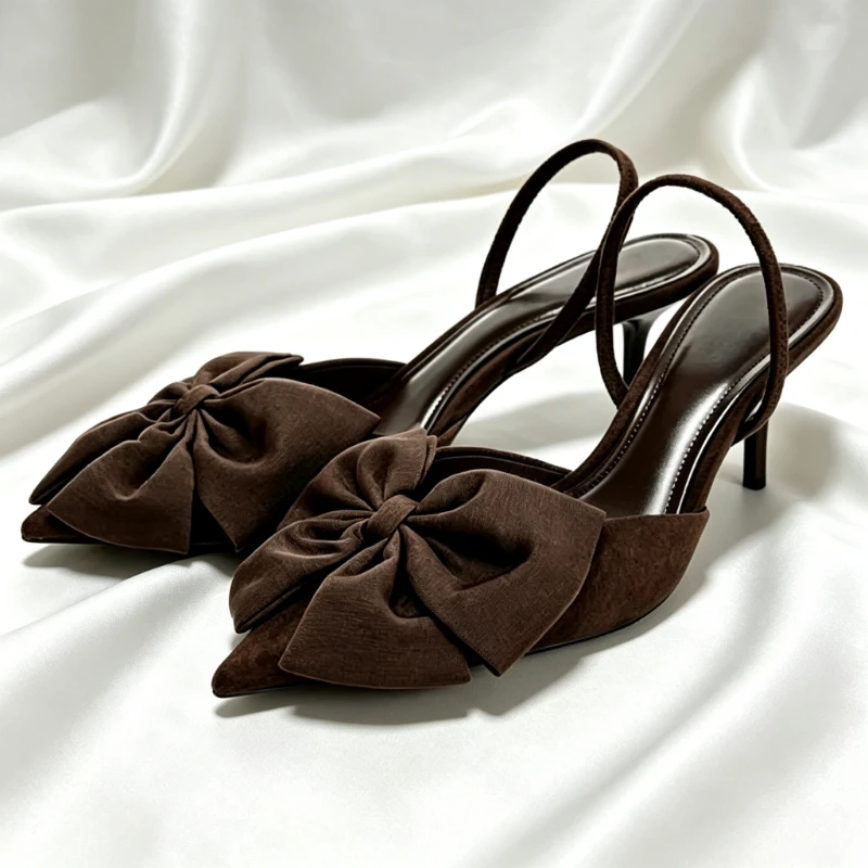 Summer Designer High-heeled Sandals Women Bow Decorations Women Slingback Womens Pumps Sexy Pointed Toe Dress Heels for Ladies