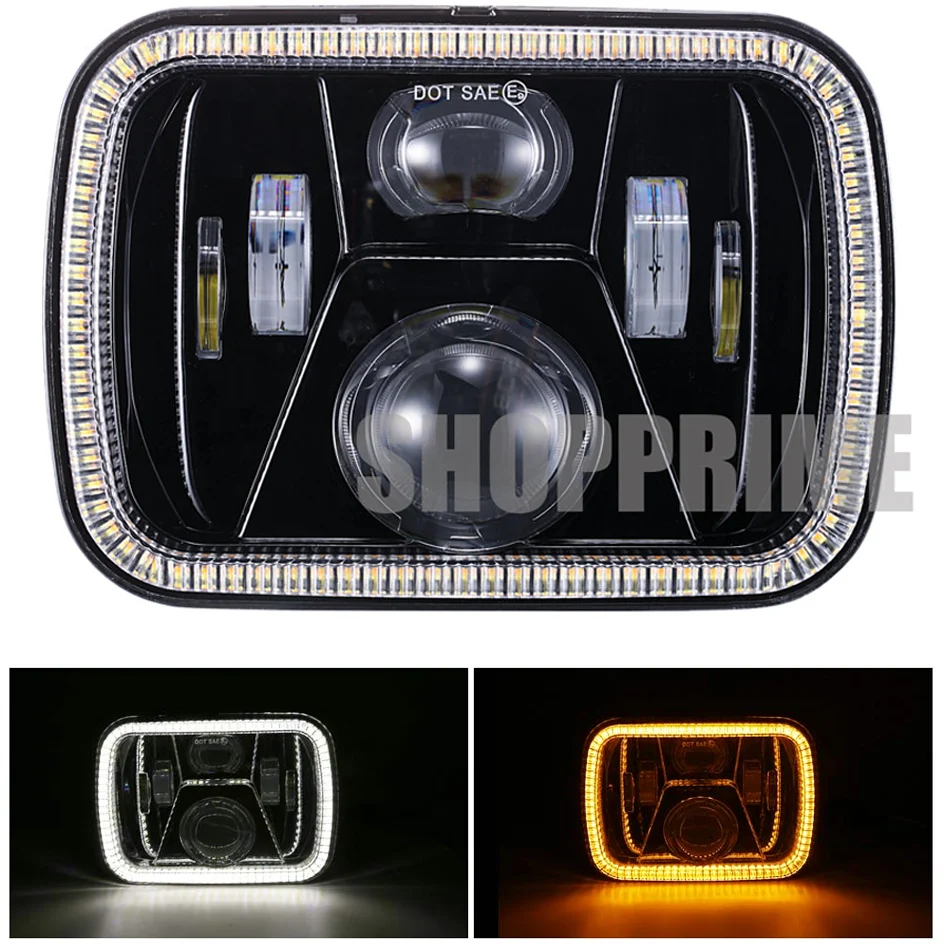 For Jeep Wrangler YJ Cherokee XJ H4 Plug H6054 Headlights H5054 6052 2pcs Car 7X6 Led Headlights 5x7 Inch Hi Low Beam Headlamp