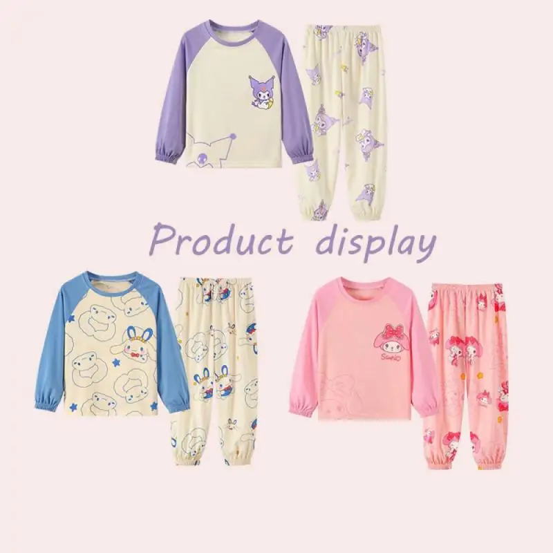 Conjunto de pijamas para niños Kuromi, ropa de casa de dibujos animados de Sanrios My Melody para niñas, ropa de dormir de manga larga, ropa de casa de otoño para niños