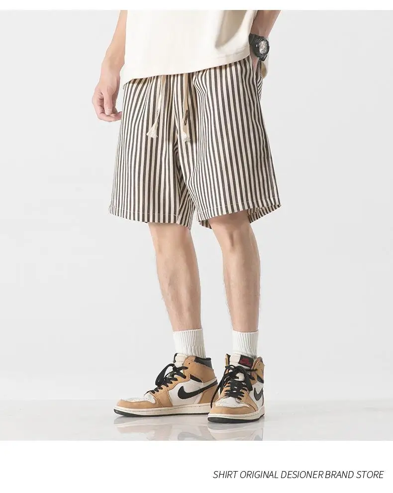 Japanese Retro Vertical Striped Shorts Men Summer New Casual Loose Versatile Five-point Pants
