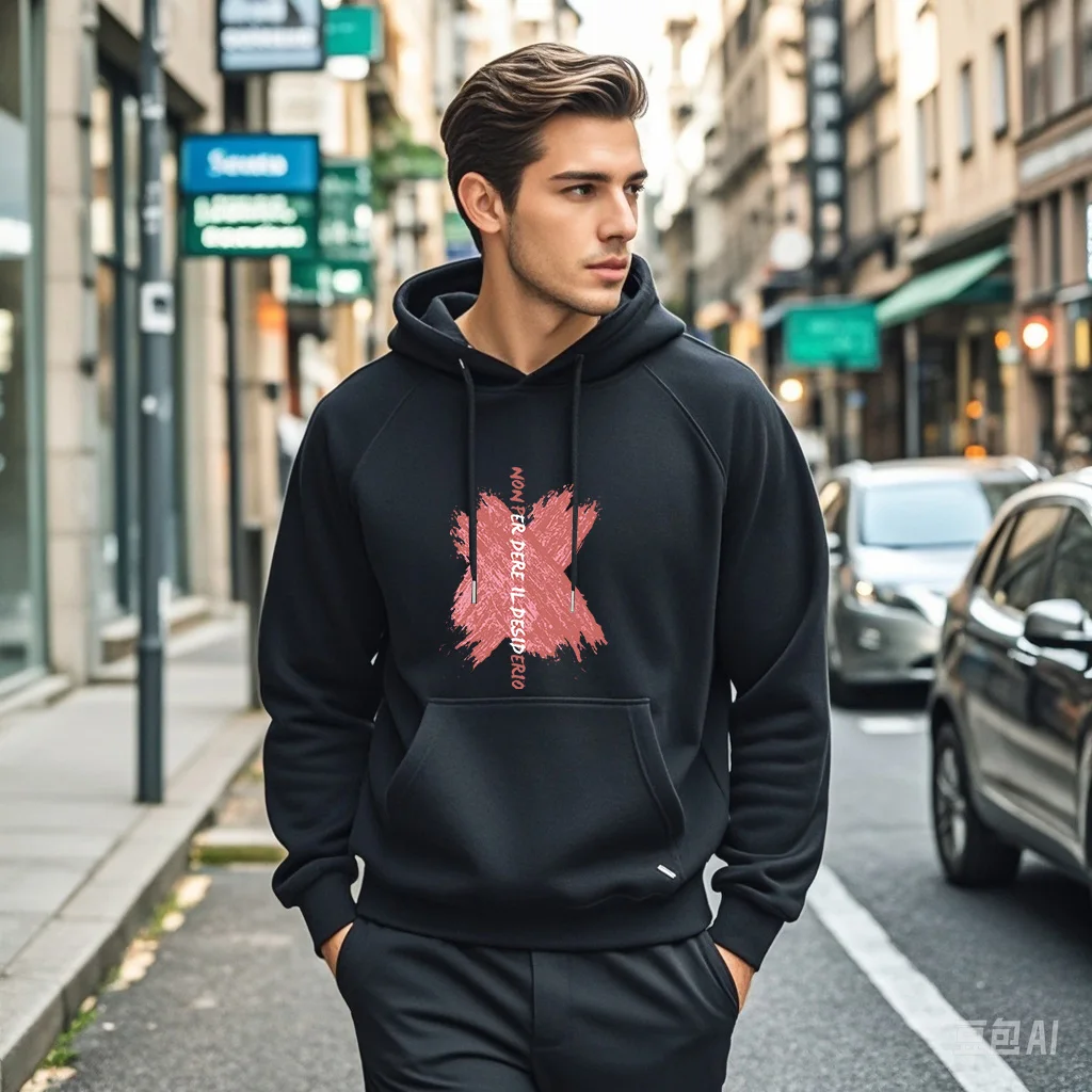 

Men's Cotton Sports Hoodie 2024 Winter letters doodle printing Quality Plush thickened Casual Fashion Street Pullover Clothing