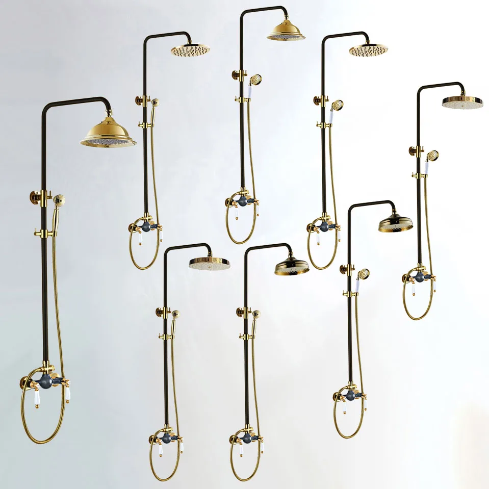 

Black / Gold Color Brass Dual Ceramic Levers Wall Mounted Bathroom Rainfall Rain Shower Faucet Set Bath Mixer Tap mzh401