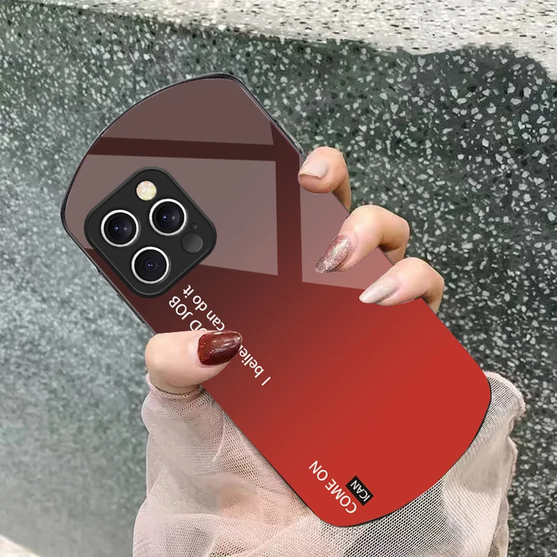 Gradient solid color For iPhone 16 15 14 13 Plus 12 mini 11 Pro Max XR Xs X 7 8 6 6S 2022 Elliptical Tempered Glass Phone Case