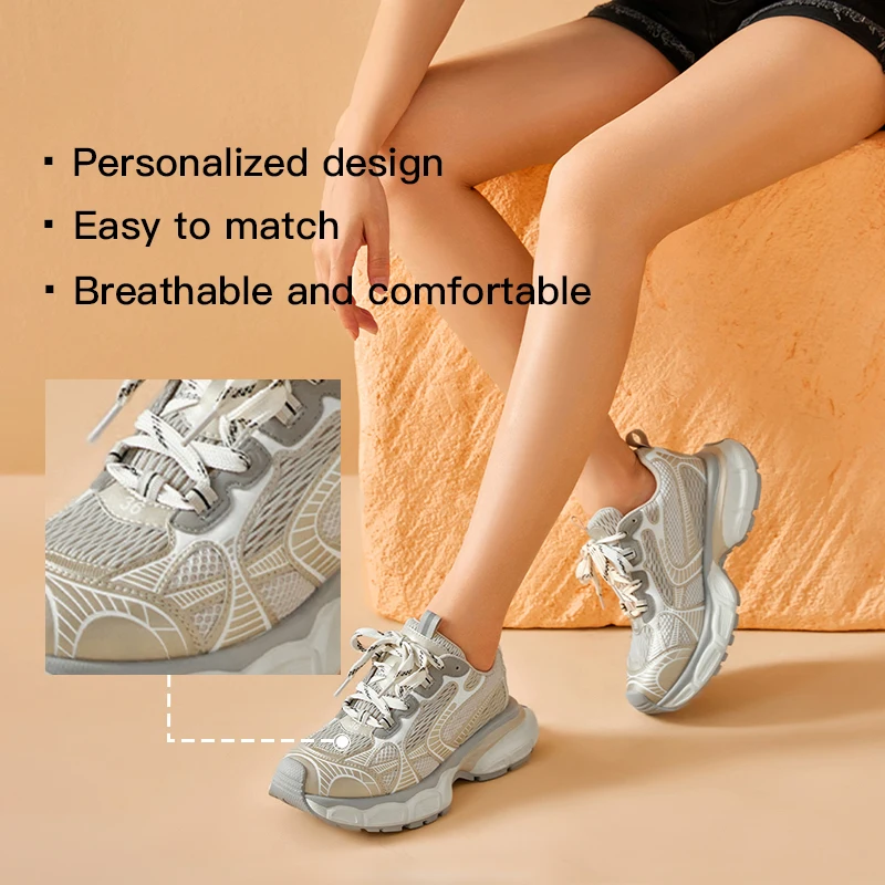 BEAUTODAY Casual Sneakers Women Breathable Mesh Mixed Colors Striped Design Thick Sole Platform 2023 Ladies Shoes Handmade 29478