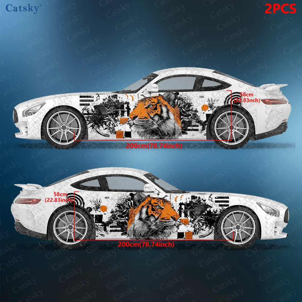 2pcs Southeast Asian Tiger Car Side Decals Self-Adhesive PVC Waterproof & Scratch-Resistant Stickers, Fashionable Decals