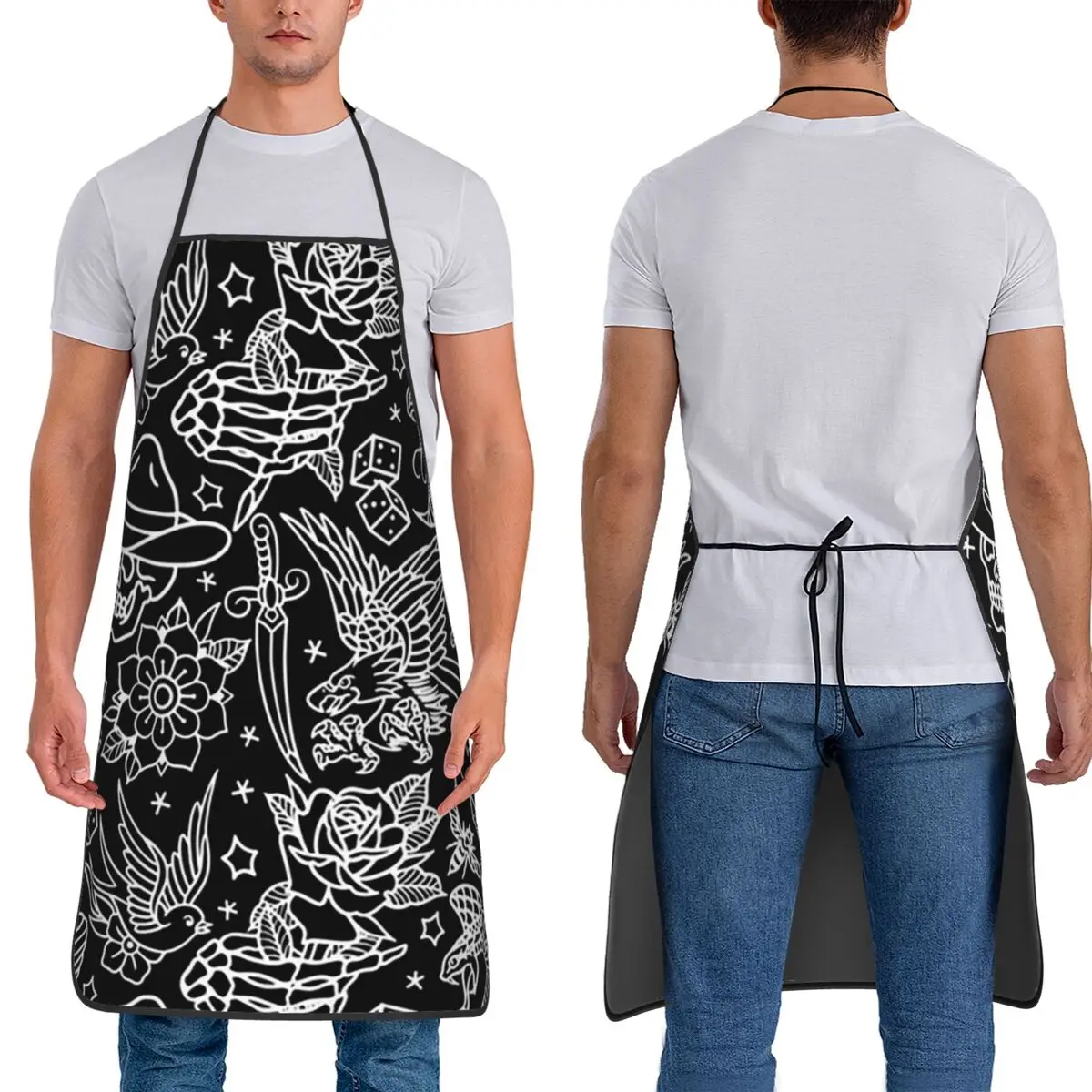Delantales con estampado de Flash de tatuaje tradicional americano, tablier de cocina para Chef, babero, delantal de limpieza de cocina para mujeres y hombres