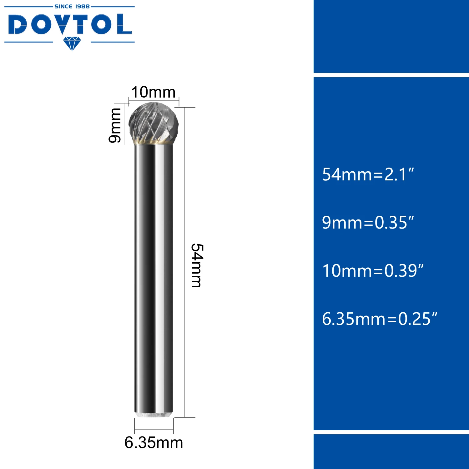 SD-3 Tungsten Carbide, duri berputar bentuk bola, potongan ganda untuk mata bor gerinda 1/4 inci Diameter batang dan 3/8 inci
