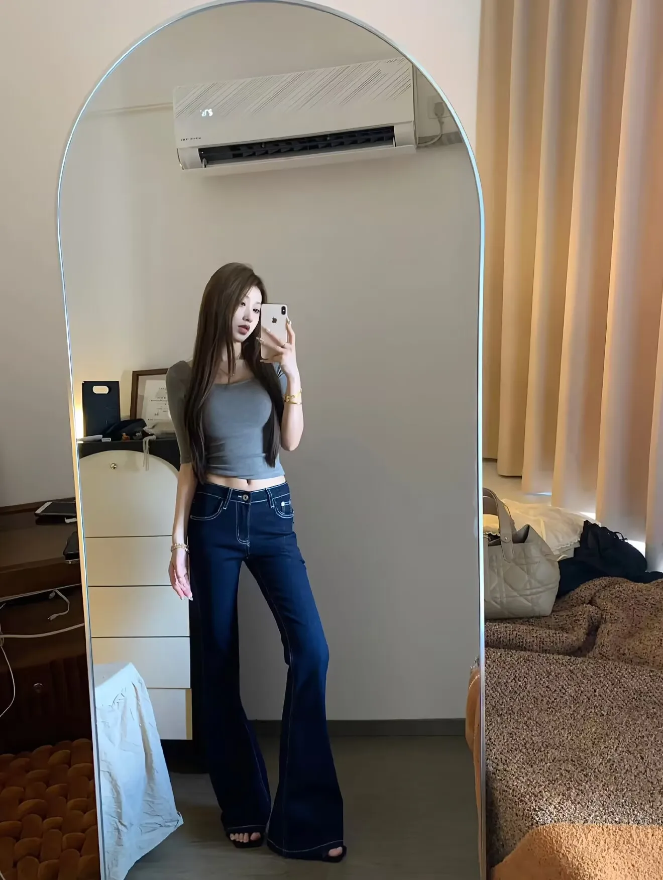 

Low Waist Embroidered American Hot Girl Sle Jeans Women's Slimming Micro Flared Long kets Bell Bot Cotton Stretch Denim