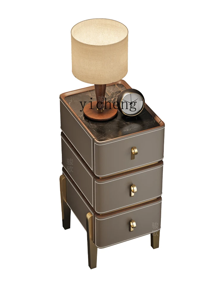 

ZK all-solid wood saddle leather bedside table light luxury high-end household bedroom rock slab small storage cabinet