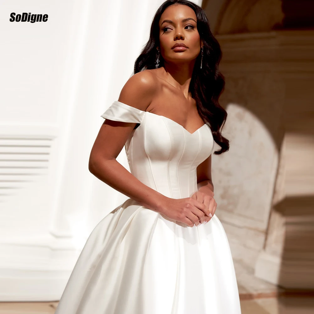 

SoDigne A-line Satin Wedding Dresses 2026 Off Shoulder Sleeveless Bridal Dress Church Wedding Gown Robe De Mairee Customized