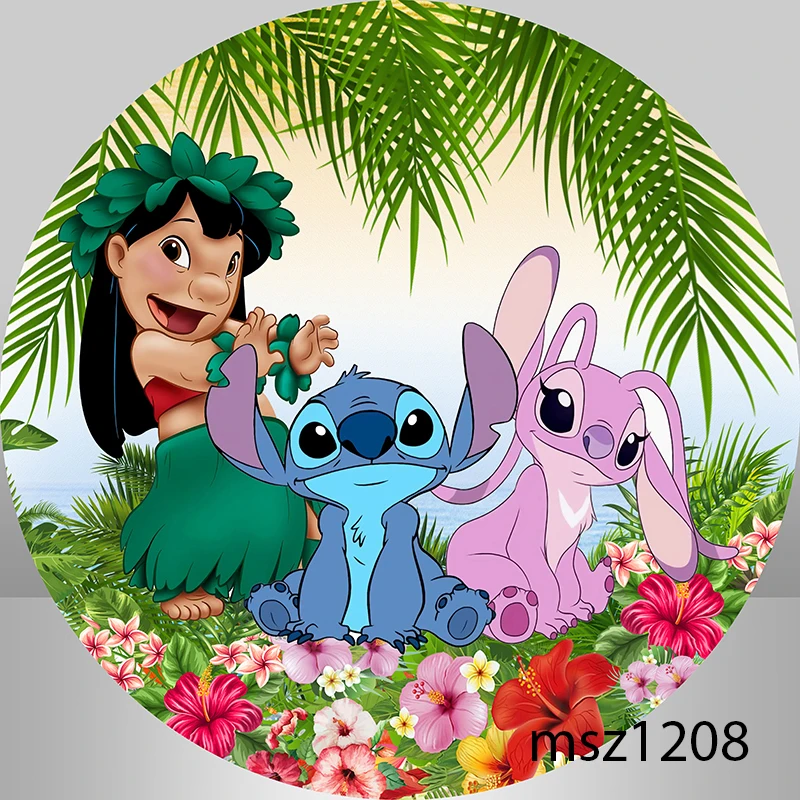 13 opcji Lilo & Stitch okrągłe tła fotograficzne kreskówka Hawaii Hula Dance dla dzieci urodzinowa tła imprezowe elastyczna