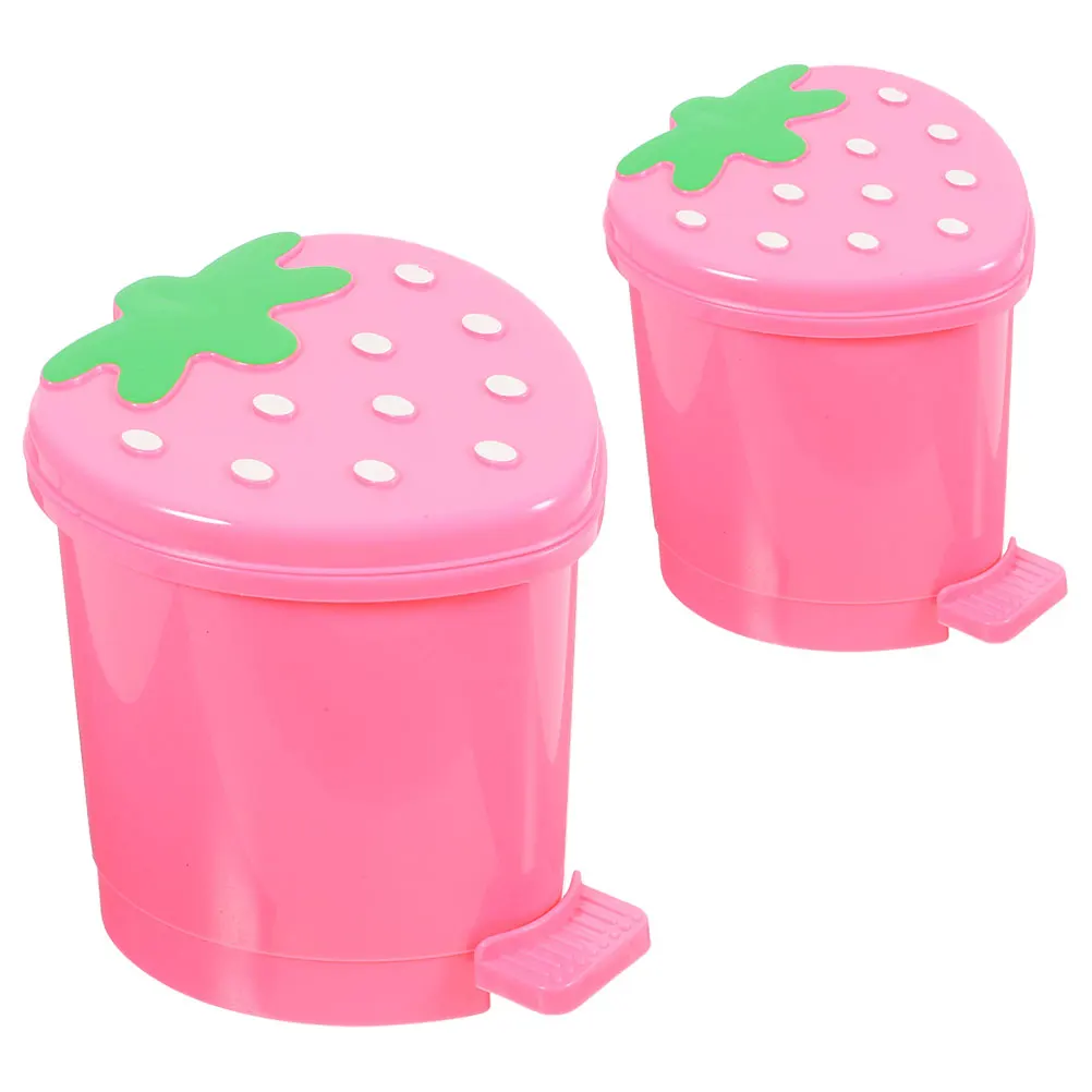

2pcs Desktop Trash Can Pink Mini Kitchen Living Room Waste Bin Garbage Container Office Bedroom Bathroom Storage