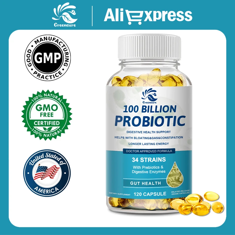 

Probiotic Enzymes Capsule 100 Billion CFU Probiotics Support Digestion Organic Blend - Vegan, Non GMO