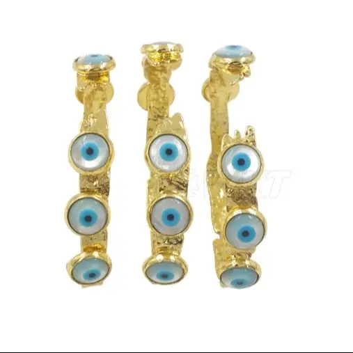 WT-MPB112 Special Lovely Three Devil Eyes Shell Charms Cuff Yellow Brass Bangle For Girls Children Birthday Party Gifts