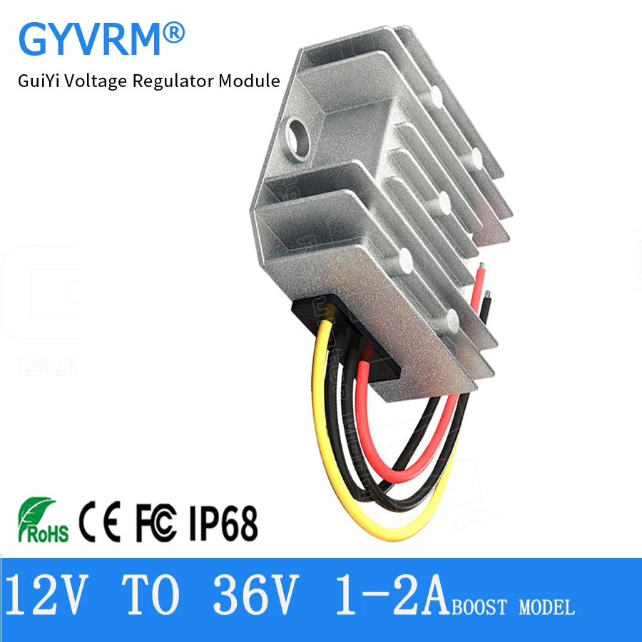 

GYVRM DC to DC 12V to 36V 2A 72W Converter Boost Module 12v-36v DC-DC Step Up Power Regulator Waterproof 12V 24V to 36V