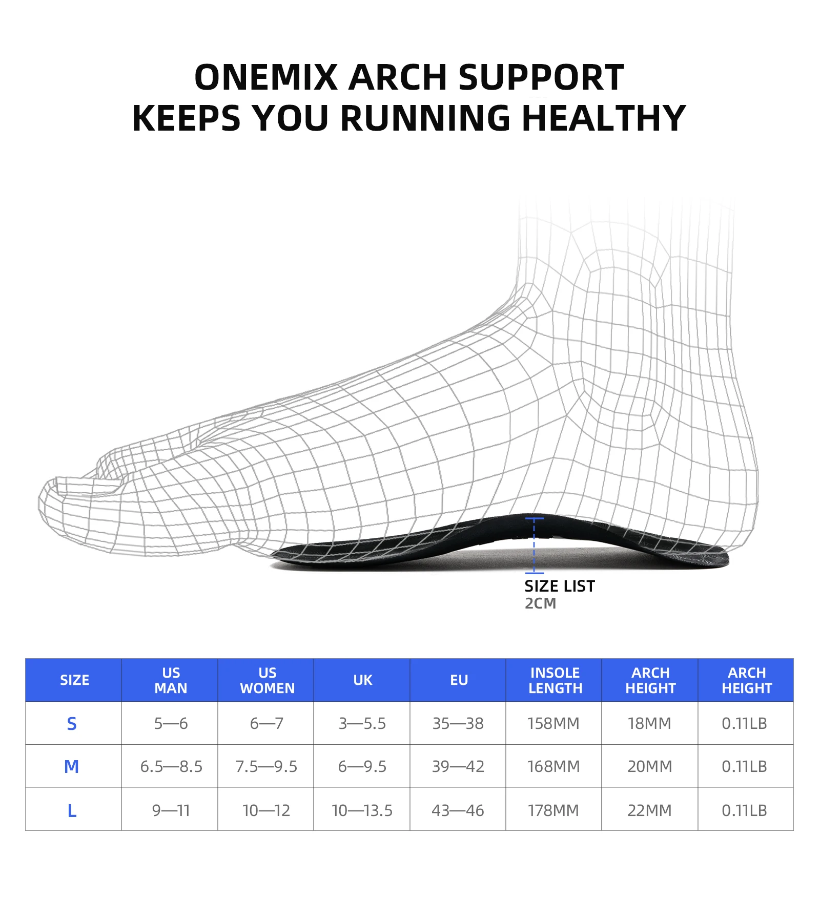 ONEMIX Ergonomic Scientific Design Effective Flatfoot Correction Pad Orthotic Insoles Arch Support Orthopedic Shoe Sole Insoles